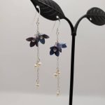 Boho Blue Flower Dangle Earrings with Pearls / Everyday Minimalist